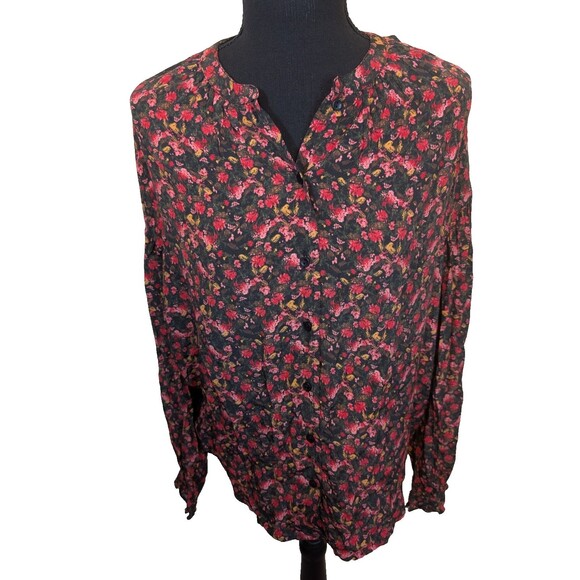 Something Navy Women Top Floral Moody Ruffle Button Down Casual Oversized Small - Picture 10 of 13